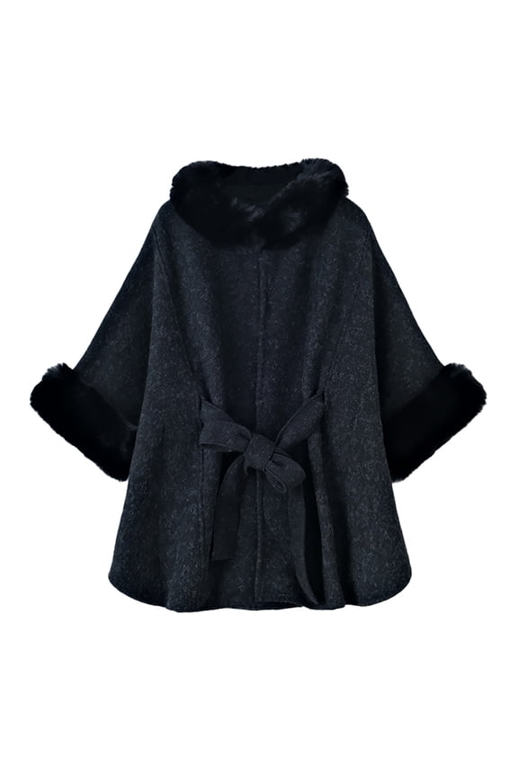 Women's Faux Fur Shawls Wraps Winter Wedding Bridal Cloak Scarf Dark Gray One Size