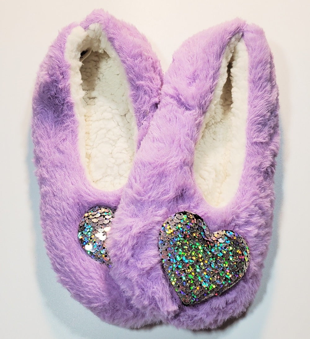 Women's Faux Fur Sherpa Lined Slippers with Sequins, Snuggle Feet ...
