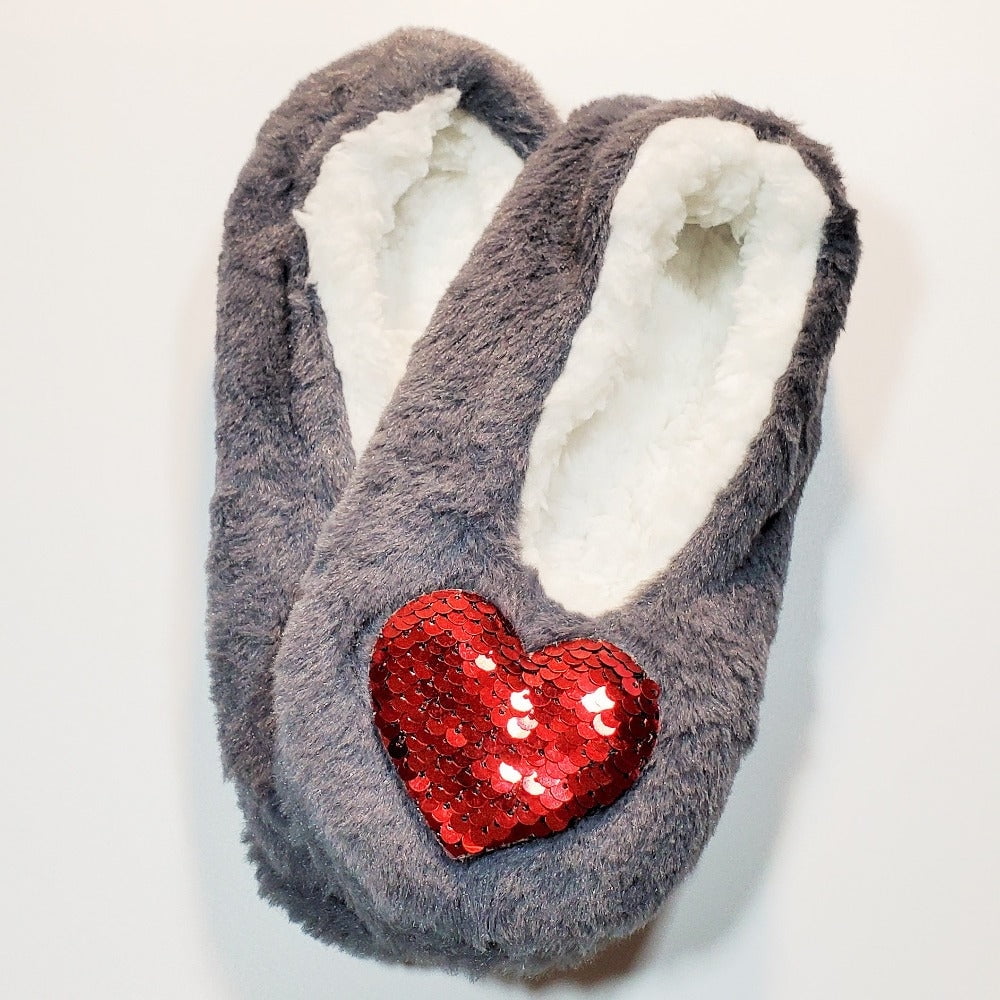 Women's Faux Fur Sherpa Lined Slippers with Sequins, Snuggle Feet ...