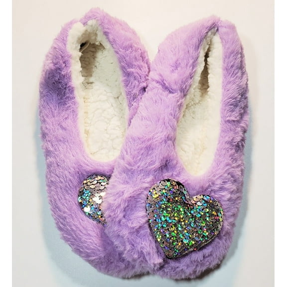 Women's Faux Fur Sherpa Lined Slippers with Sequins, Snuggle Feet Festive Slipper Socks, Snoozies