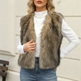 thumbnail image 1 of Women's Faux Fur Sleeveless Vest, Eco-Friendly Plush Waistcoat, Stand Collar Open Front Gilet, Warm Padded Layer, Cropped Fleece Jacket, Casual Layering Piece Gold XXL, 1 of 5