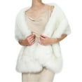thumbnail image 1 of Women's Faux Fur Stole Wrap, Plush Bridal Party Shawl for Wedding and Special Occasions, Soft Fluffy Evening Wrap for Bride and Bridesmaids, Elegant Dressy Accessory with Quilted Lining White, 1 of 4