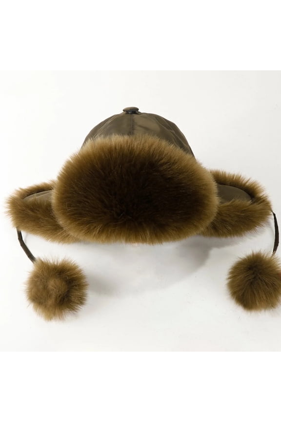 Women's Faux Fur Trapper Hat with Ear Flaps, Winter Warm Ski Hat with Plush Lining, Cold Weather Ear Protection Hat for Snow Activities, Soft Thermal Winter Hat for Outdoor Sports Green