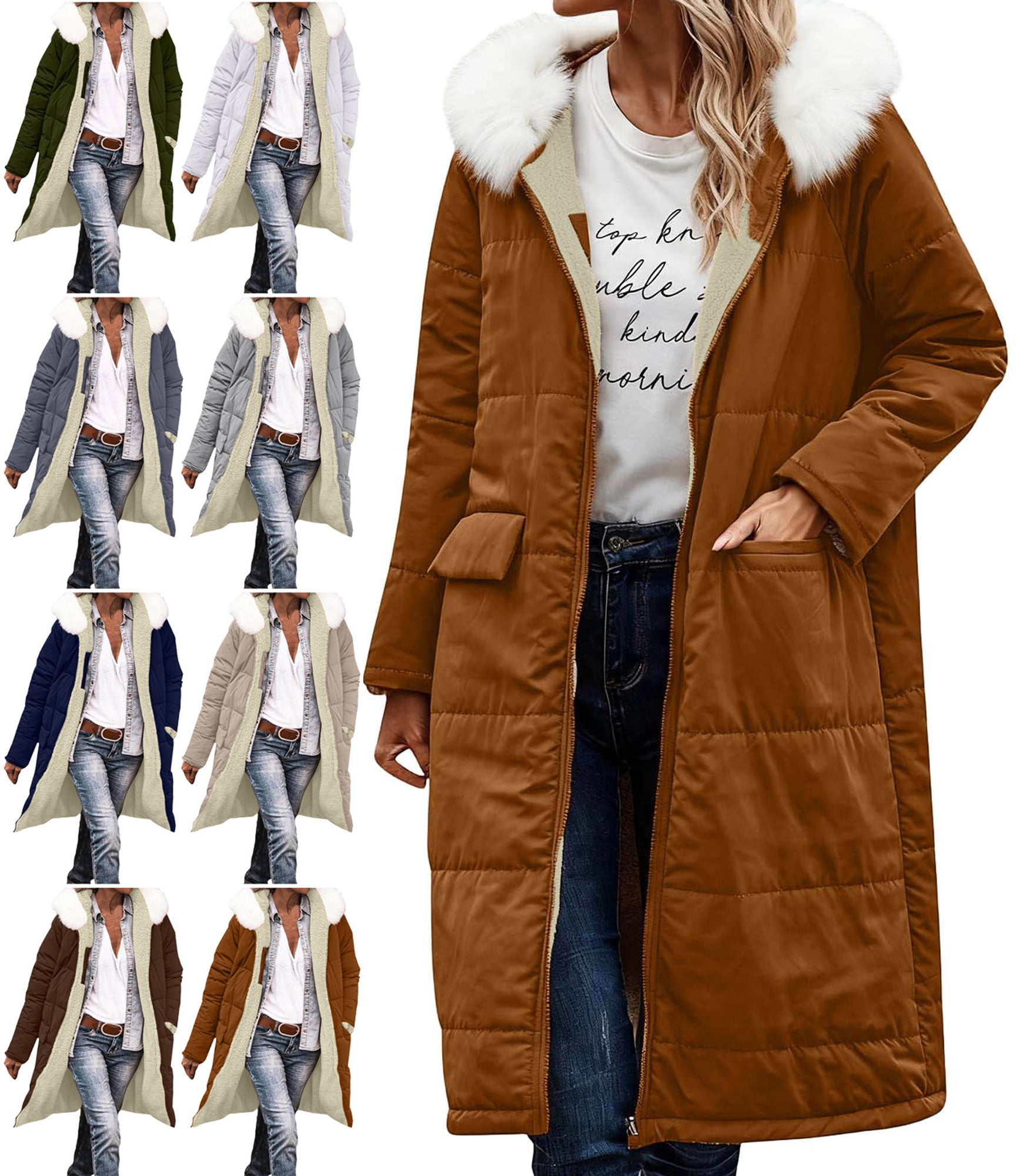 Cold Infant Color Women's Faux Fur Trim Long Puffer Jacket, Quilted Zip Front Outerwear ...