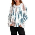 thumbnail image 1 of Women's Faux Fur Trim Patchwork Sweatshirts Loose Crewneck Long Sleeve Furry Soft Blouse Pullover Casual 2025 Knitted Tops, 1 of 5