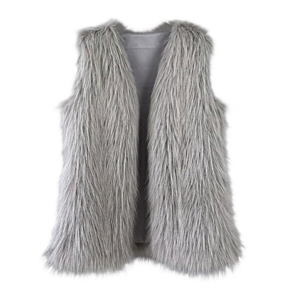 Women's Faux Fur Vest Coat Sleeveless Jacket Winter Shaggy Open Front Outerwear Vest Cropped Sleeveless Warm Faux Fur Vest