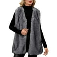 thumbnail image 1 of Women's Faux Fur Vest Shaggy V Neck Long Coat Winter Warm Coats Outerwear Dark Gray S, 1 of 7