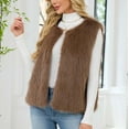 thumbnail image 1 of Women's Faux Fur Vest Sleeveless Long Puffer Gilet with V-Neck Winter Warm Fleece Jacket for Casual Outwear, 1 of 7