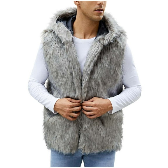 Women's Faux Fur Vest Winter Warm Thermal Vintage Sleeveless Coat Vest with Hooded Fashion Casual Solid Color Fluffy Jacket