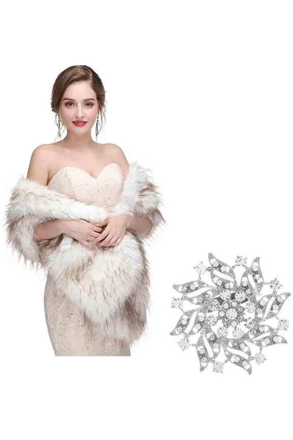Women's Faux Fur Wraps Long Wedding Fur Shawl 1920s Sleeveless Bridal Fur Stole Scarf for Bride and Bridesmaid