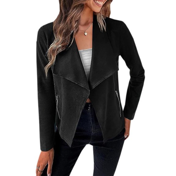 Women's Faux Jacket Fashion Autumn Long Sleeve Front Opening Cropped Coat