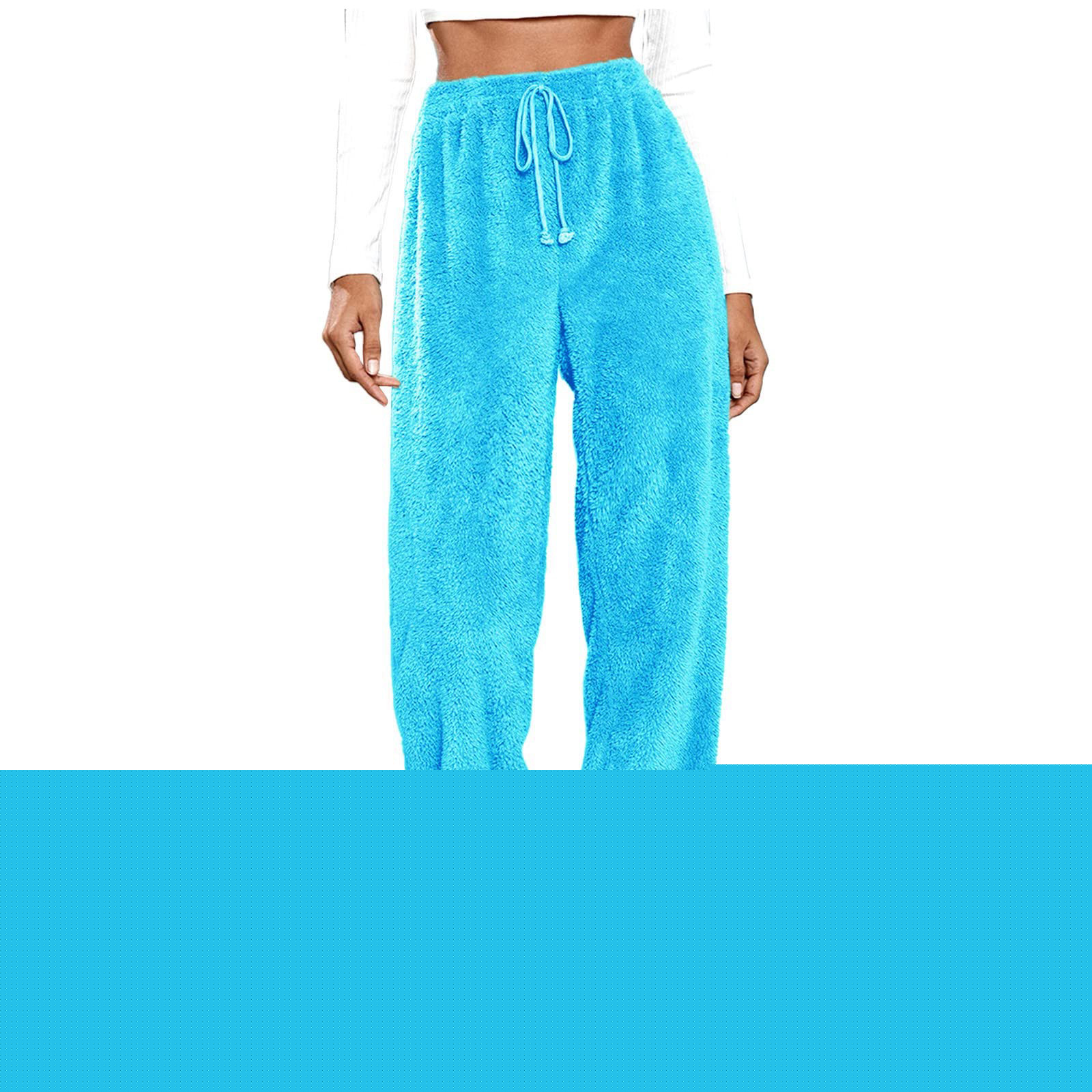 thumbnail image 1 of Women's Faux Lamb Fleece Sweatpants Elastic Waist Drawstring Solid Cuffed Loungewear Joggers with Pockets Blue 4XL, 1 of 5