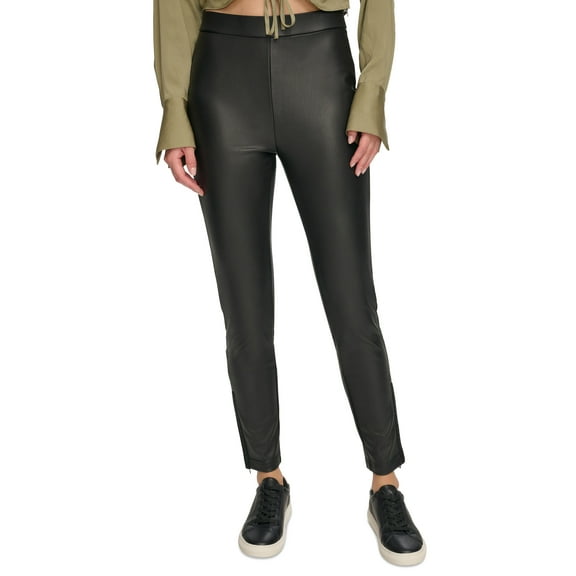 Women's Faux-Leather Ankle-Zip Leggings Black S