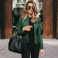 thumbnail image 1 of Women's Faux Leather Bomber Jacket Casual Women Ladies Lapel Motor Jacket Coat Zip Biker Short Punk Cropped Tops Green XXXL, 1 of 6