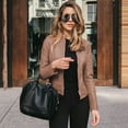 thumbnail image 1 of Women's Faux Leather Bomber Jacket Casual Women Ladies Lapel Motor Jacket Coat Zip Biker Short Punk Cropped Tops Khaki S, 1 of 6