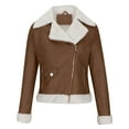 thumbnail image 1 of Women's Faux Leather Bomber Jacket Casual Clearance Women's Fleece Leather Jacket With Long Sleeve Lapel Coat Casual Jacket Coffee XL, 1 of 4