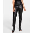 thumbnail image 1 of Women's Faux-Leather Button-Fly Ankle Pants Deep Black 2, 1 of 1