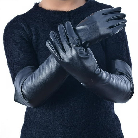 Women's Faux Leather Elbow Length Evening Dress Party Gloves