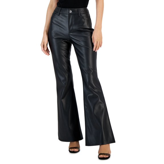 Women's Faux-Leather Flare-Leg Pants Deep Black 16