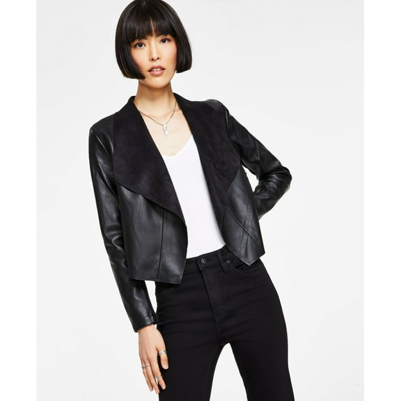 Women's Faux-Leather Flyaway Jacket Deep Black S