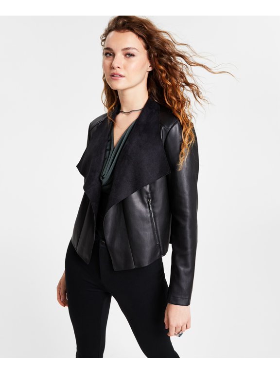 Women's Faux-Leather Flyaway Jacket Deep Black XS
