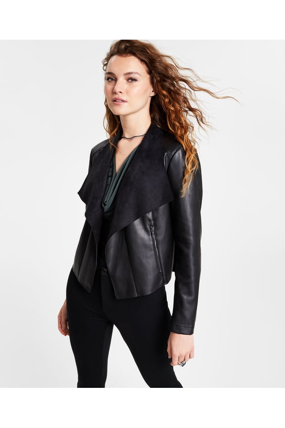 Women's Faux-Leather Flyaway Jacket Deep Black XS