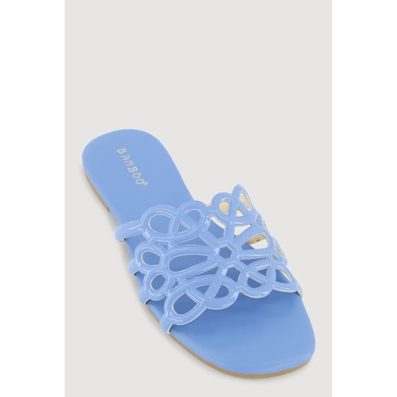 Women's Faux Leather Geometric Band Detail Slide Sandals