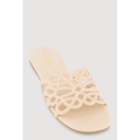 Women's Faux Leather Geometric Band Detail Slide Sandals