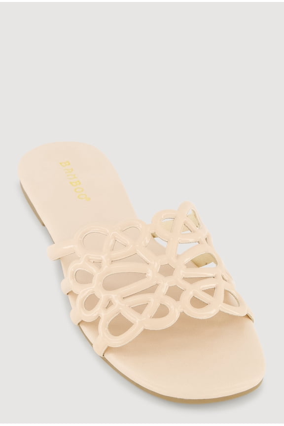 Women's Faux Leather Geometric Band Detail Slide Sandals