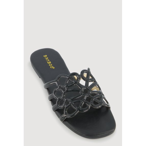 Women's Faux Leather Geometric Band Detail Slide Sandals