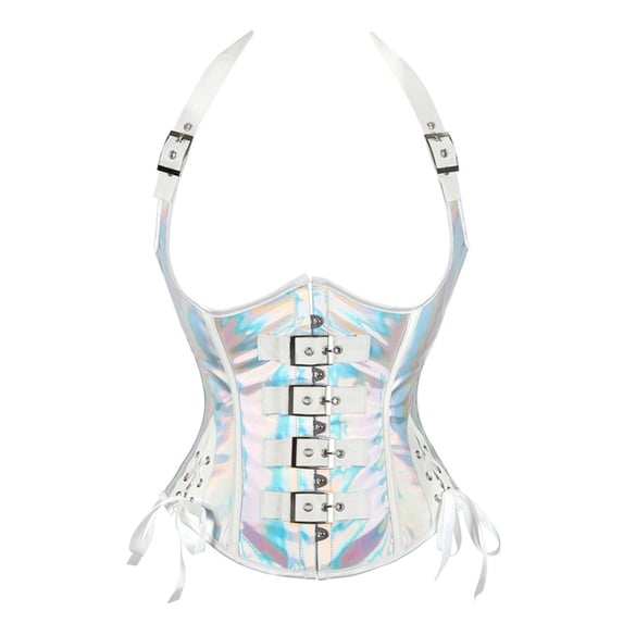 Women's Leather Halter Buckle Underbust Corset Hourglass Waist Cincher Steel Boned Shaping Bodice for Renaissance Halloween Cosplay
