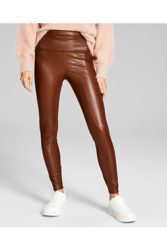 Women's Faux Leather High Rise Pull-On Leggings Chocolate S