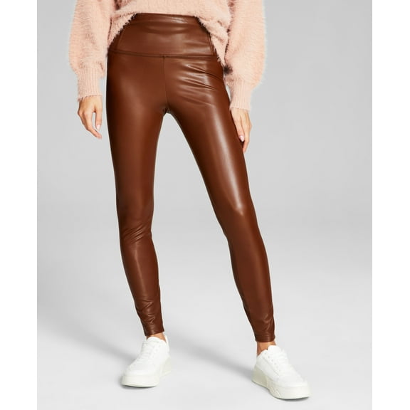 Women's Faux Leather High Rise Pull-On Leggings Chocolate XS