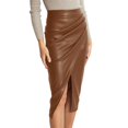 thumbnail image 1 of Women's Leather High Waist Front Slit Zip Back Ruched Bodycon Midi Skirt - Autumn Club Wear, S-XL, 1 of 4