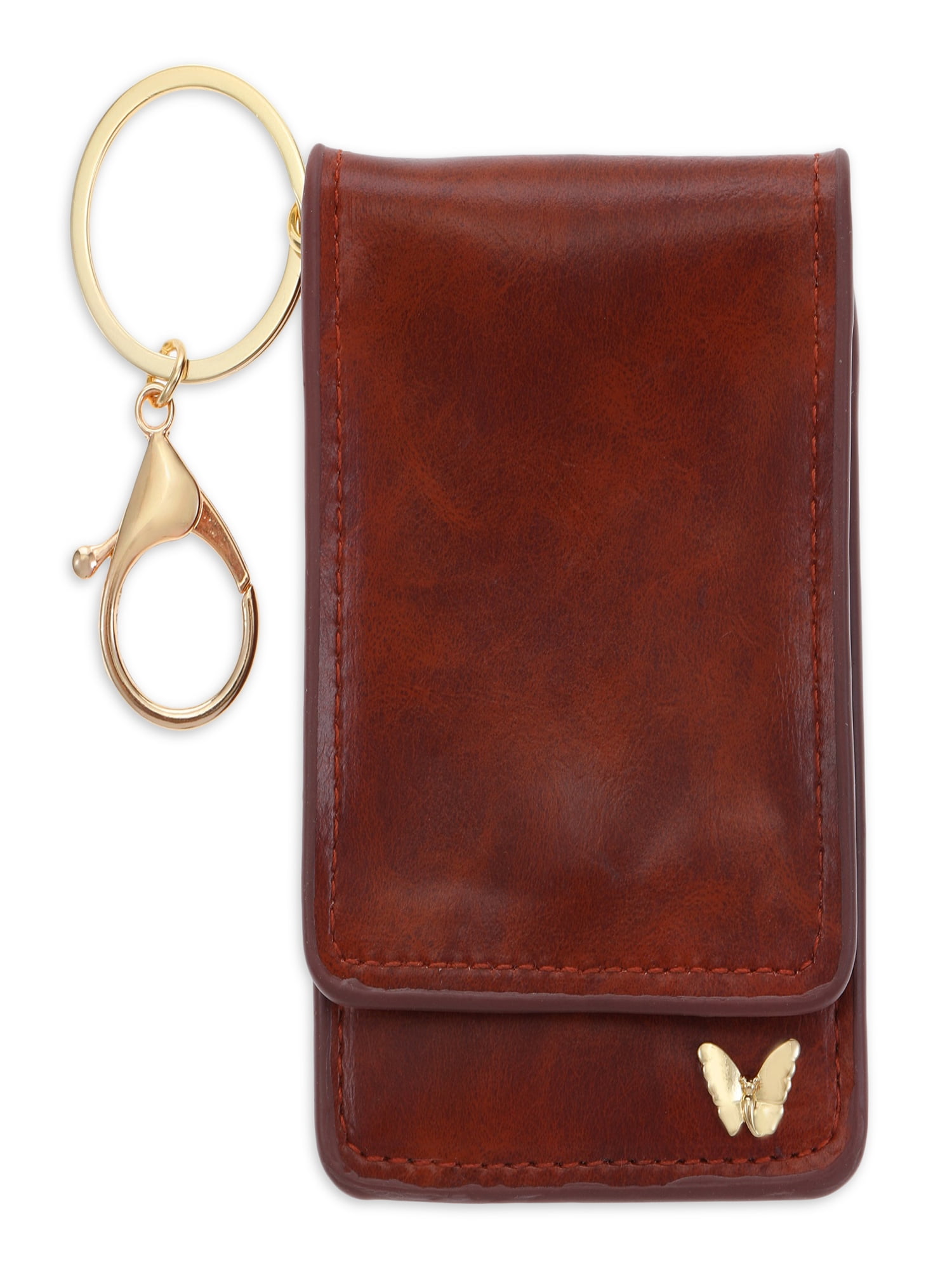 Solutions Women's Faux Leather ID Holder with Key Ring, Brown