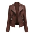 thumbnail image 1 of Women's Faux Leather Jacket Long Sleeve Lapel Zip Up Moto Biker Short Coat with Pockets, 1 of 1
