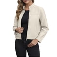 thumbnail image 1 of Women's Faux Leather Jacket Long Sleeve Open Front Short Cardigan Motorcycle Bike Coat Short Suit Jacket Coat Top, 1 of 8