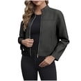 thumbnail image 1 of Women's Faux Leather Jacket Long Sleeve Open Front Short Cardigan Motorcycle Bike Coat Short Suit Jacket Coat Top, 1 of 8