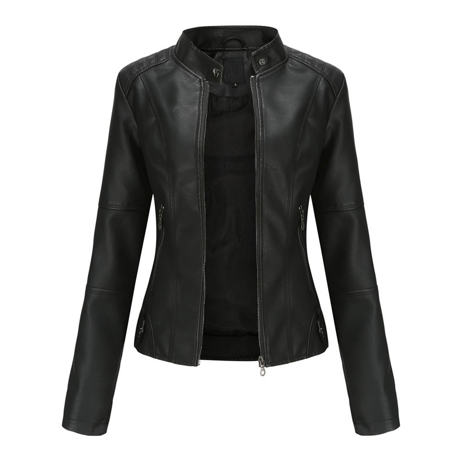 Women's Faux Leather Jackets,Women's Leather Jackets Fashion Faux Motorcycle Plus Size Moto Biker Coats,Leather Jackets for Women 2023 - image 1 of 3