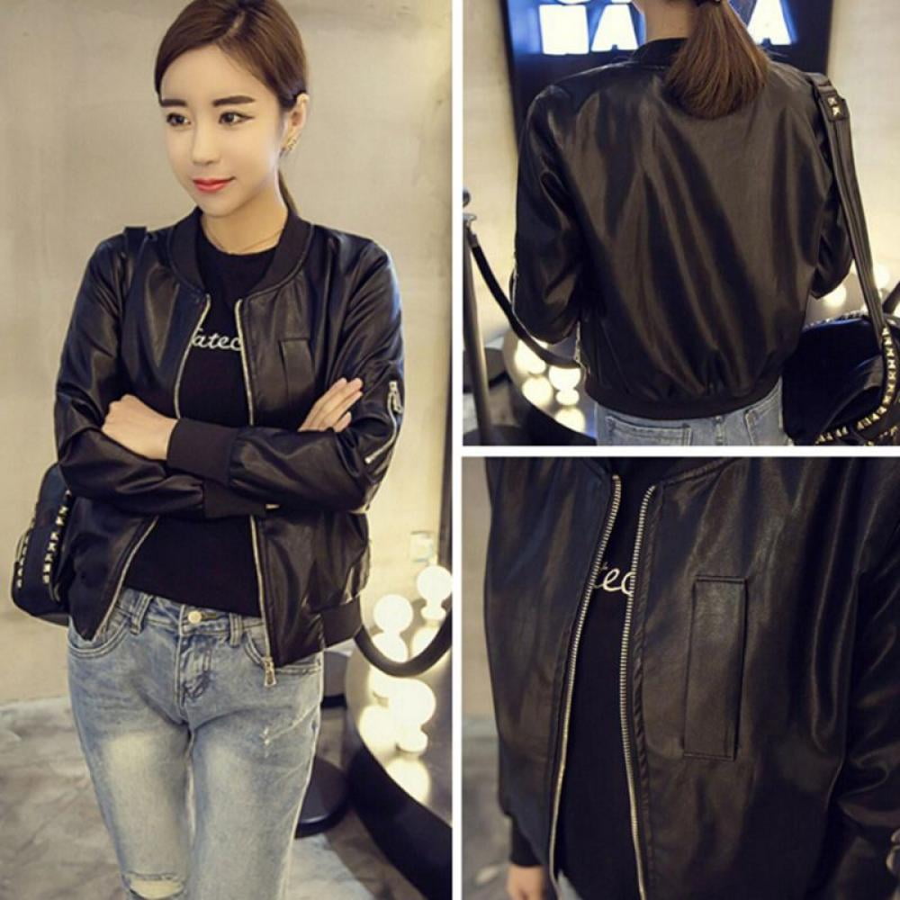 ROUND SHORT FAKE LEATHER JACKET Women's Faux Leather Jackets