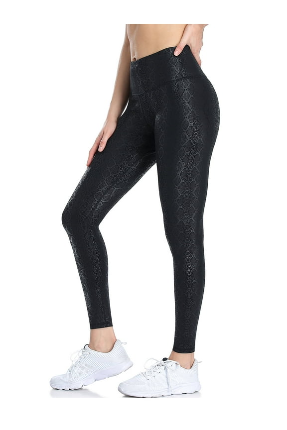 Women's Faux Leather Leggings Leopard Print Tummy Control Athletic Workout Yoga Pants
