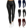 thumbnail image 1 of Women’s Faux Leather Leggings Pants High Waist Stretchy Skinny Pants Tummy Control Shiny PU Leather Tights, 1 of 3