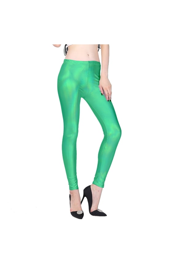 Women's Faux Leather Leggings, Shiny Liquid Metallic High Waist Tights, Bodycon Pants for Casual Outfits, Evening Events, and Sexy Style-Green