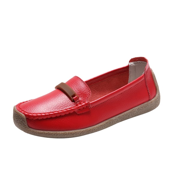 Women's Faux Leather Loafers Slip On Flats Comfortable Buckle Shoes Breathable Driving Moccasins Soft Sole Walking Shoes Everyday Wear Flats Comfortable Shoes Red 39