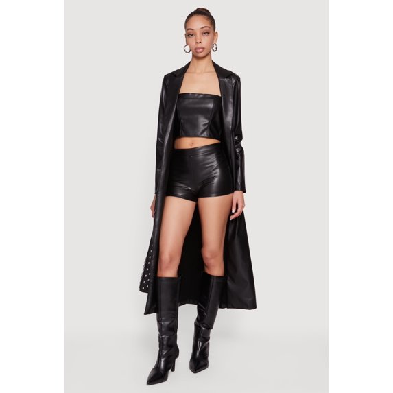Women's Faux Leather Mid Rise Micro Shorts