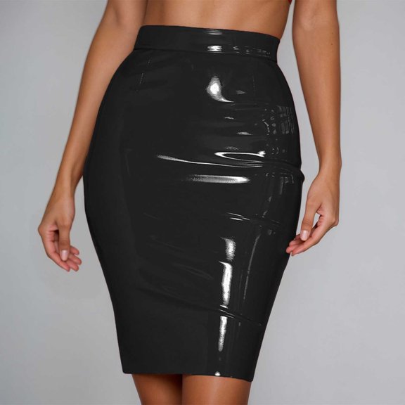 Women's Leather Mini Bodycon Skirt Color Black Size XL