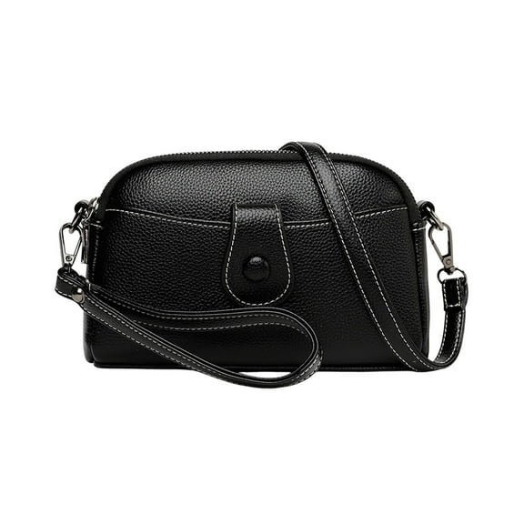 Women's Faux Leather Mini Crossbody Bag - Multi Zip Small Shoulder Purse Lightweight Handbag 7.5x5.1in for Travel Work Daily Use(Black)