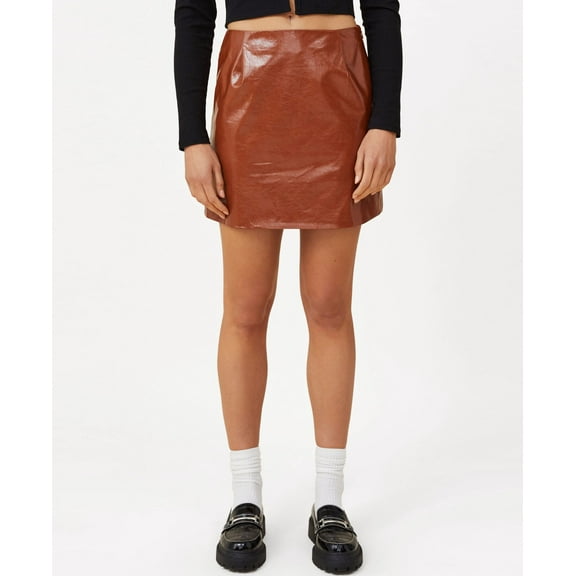 Women's Faux Leather Mini Skirt Autumn Brown XL