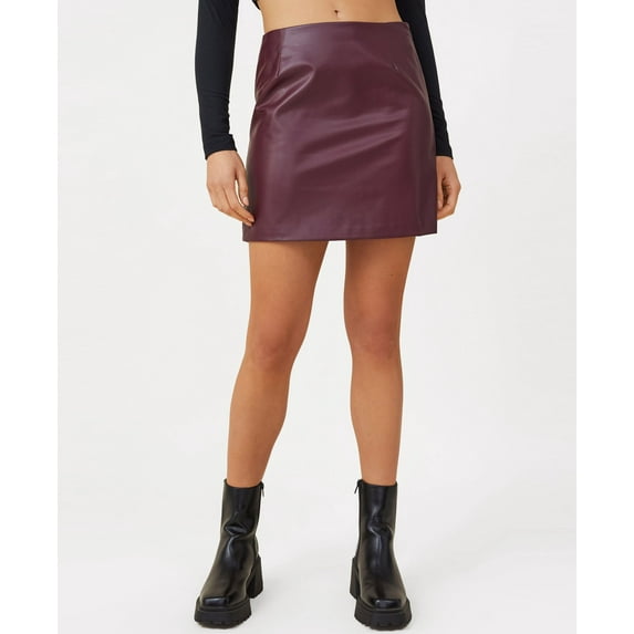 Women's Faux Leather Mini Skirt Purple Brown XL