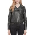 thumbnail image 1 of Women's Faux Leather Motorcycle Jacket Double Zip Up Coat with Rivets Black XL, 1 of 7